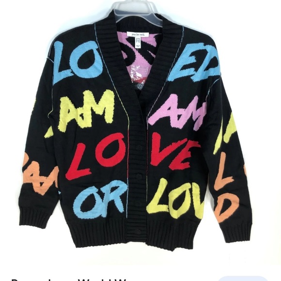 Peace Love World Womens Jacquard Sweater Cardigan Black Snap Front - Picture 3 of 14
